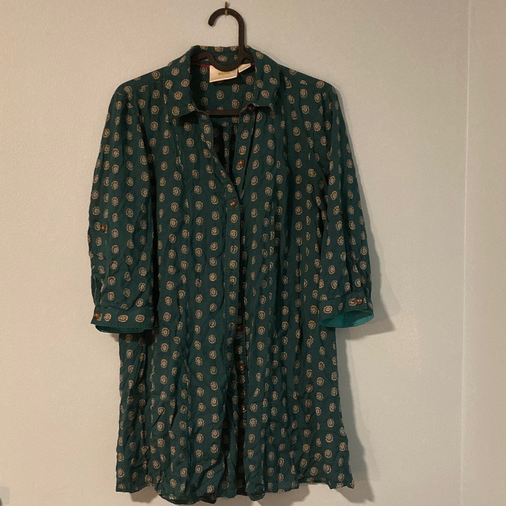Teal Patterned Women's button down top
